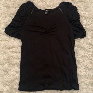H&M Black Ruched Sleeve Top